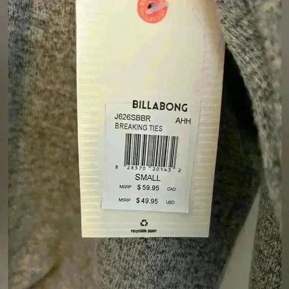 NWT Billabong Women’s Cropped Gray Crew Neck Sweatshirt Tie Front Soft Size S - Picture 5 of 5